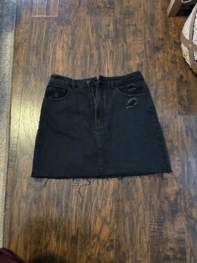 Petal & Pup Black Distressed Raw-Edge Mini Skirt